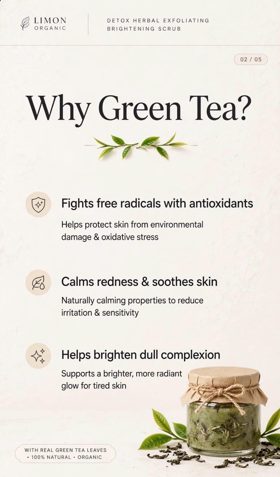 Detox Herbal Exfoliating Brightening Scrub with Green Tea, Ginger.