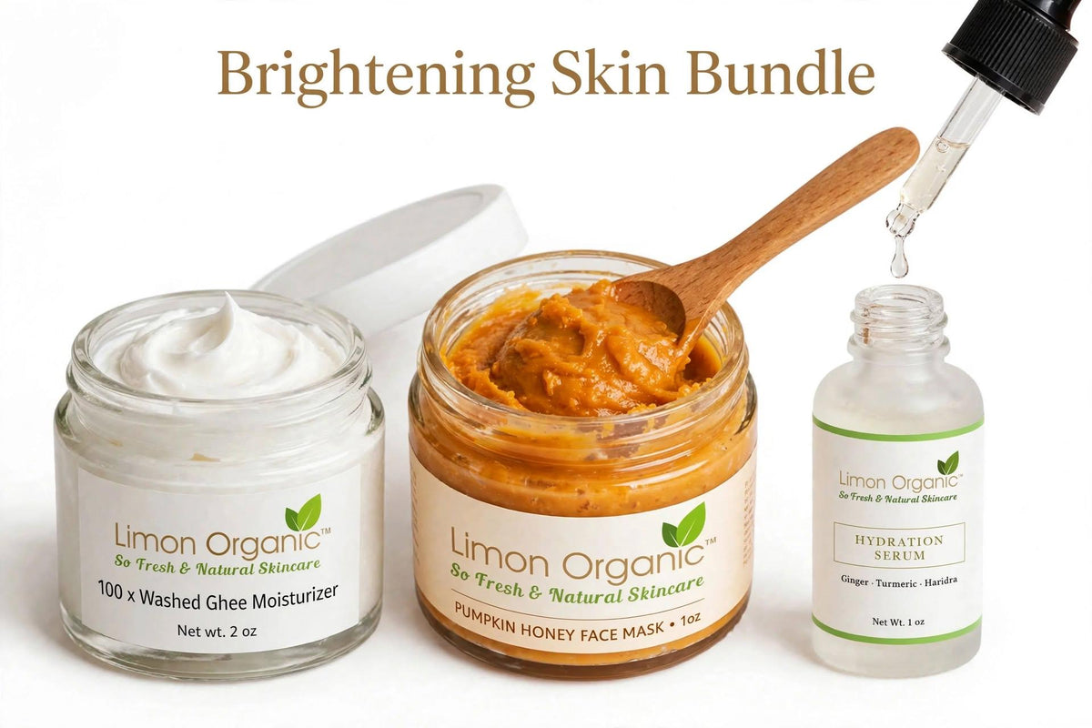 Skin Brightening & Anti-aging sets: 100 X Washed ghee, Pumpkin Honey Face mask, Hydrating face serum.