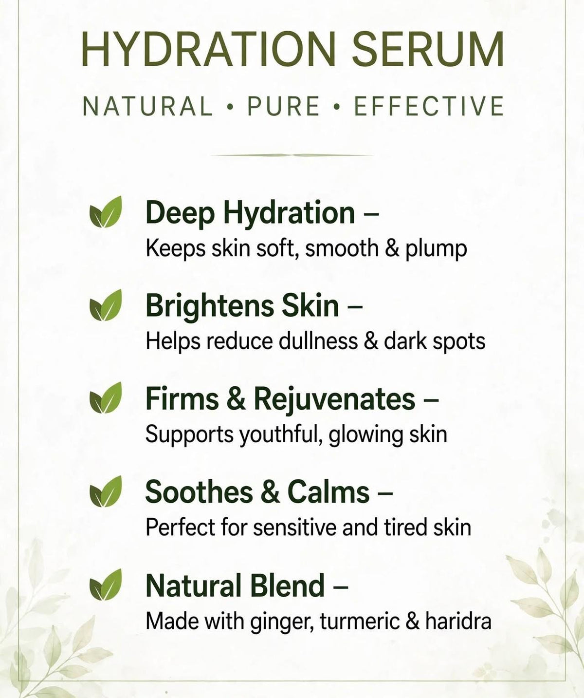 Hydration Serum | Radiance for Dull & Uneven Skin Tone | Organic Brightening Treatment.