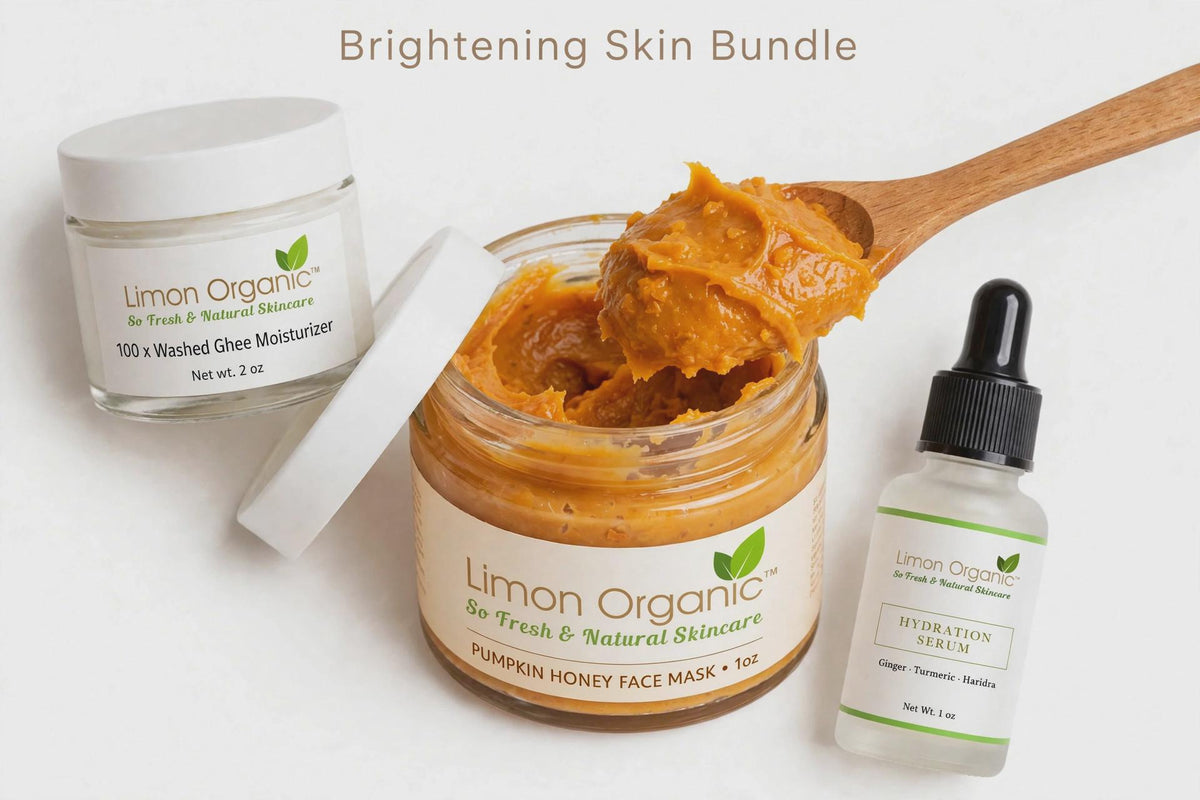 Skin Brightening & Anti-aging sets: 100 X Washed ghee, Pumpkin Honey Face mask, Hydrating face serum.